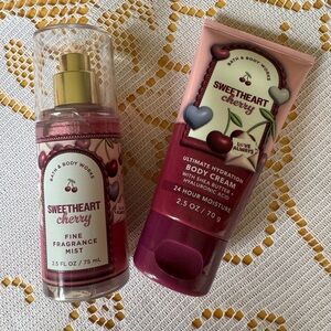 Bath & Body Works Sweetheart Cherry Mist and Body Cream Travel Size Set.